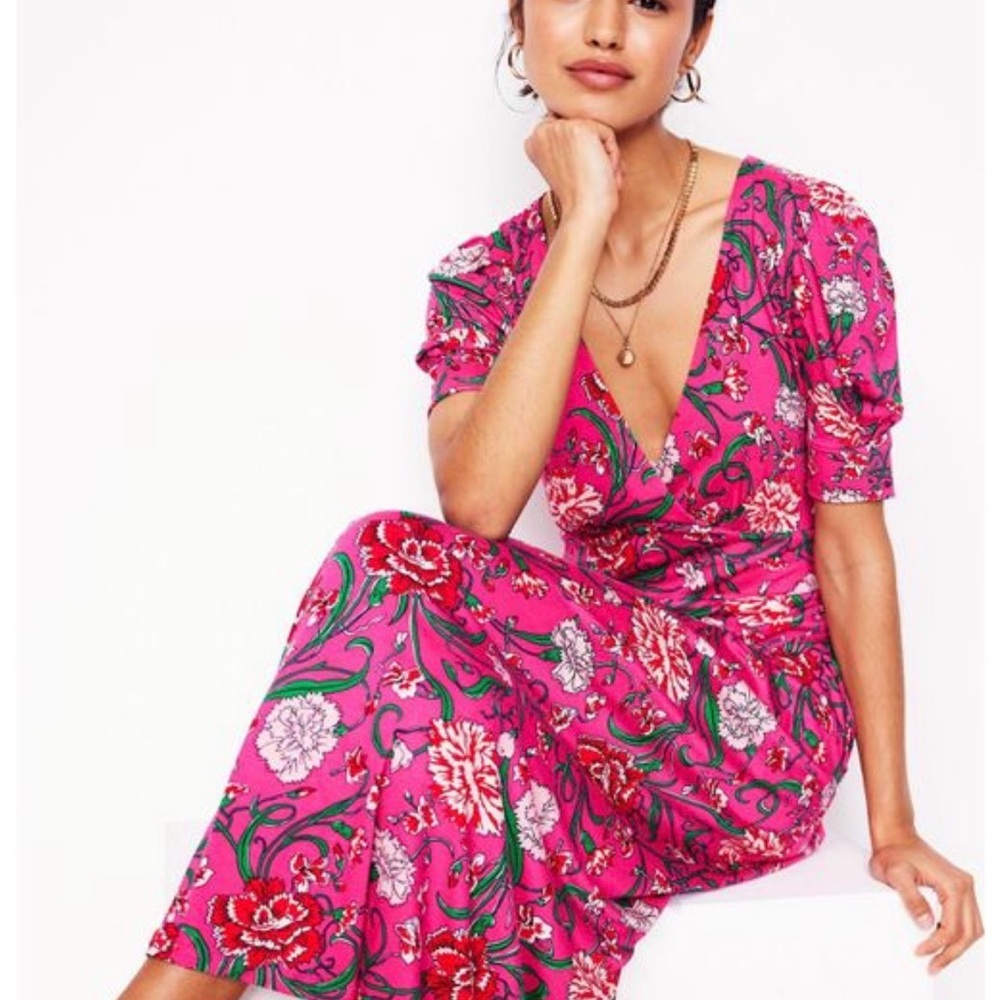Boden Pink Floral Wrap Midi Dress size 10